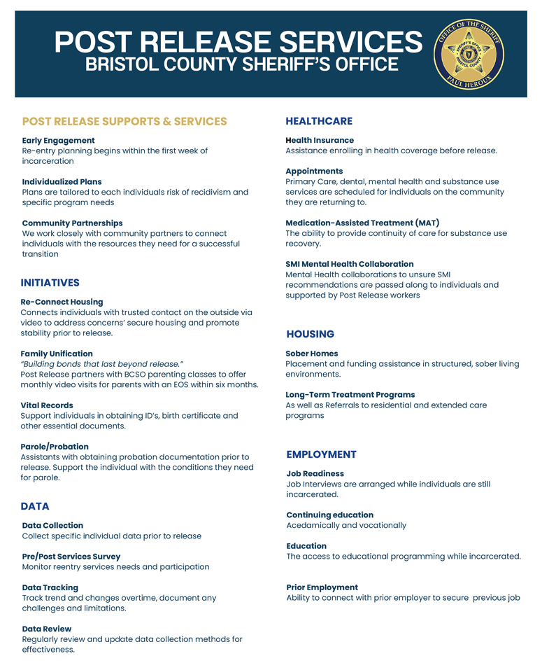 image listing the post release services of the BCSO. The information is also listed as text below the image on the page.